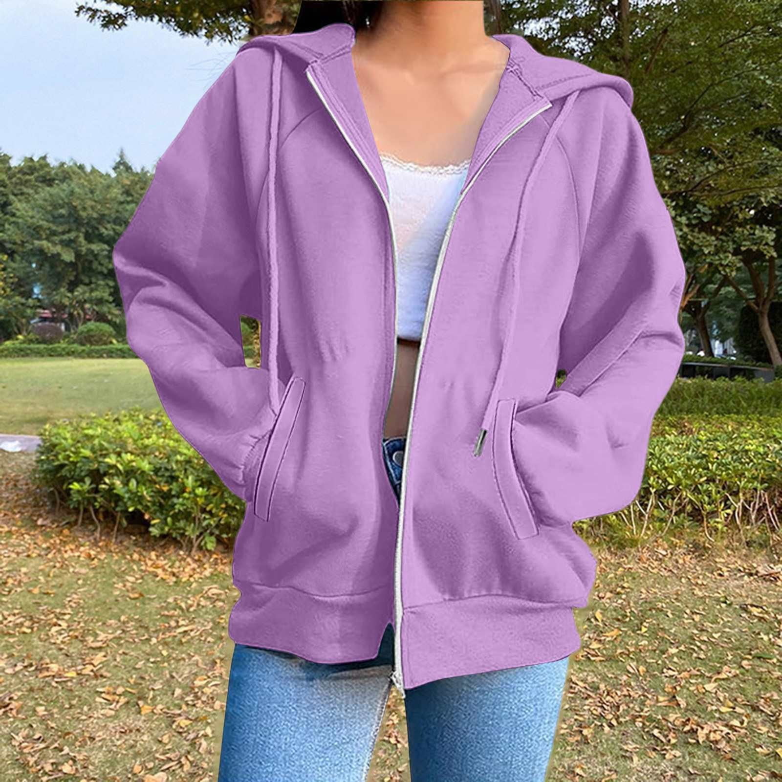 Zip Up Sweatshirts For Women Casual Zipped Hoodies Solid Color