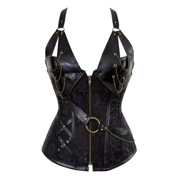 Hauaitttt Women's Leather Gothic Bustier Shapewear Spiral Steel Boned Corset Top Business Casual Shirts Women Barbell Tops Womens Camisole Short Tops Women Leather Tube Top and Crop Muscle Tee Women