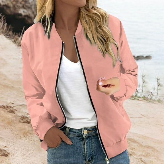 Hauaitttt Women's Lightweight Casual Baseball Jacket Long Sleeve Zip up Outerwear Comfortable Loose Fit Stylish Plain Coat for Spring Autumn Daily Wear Casual Fall Jackets for Women Ladies Jacket