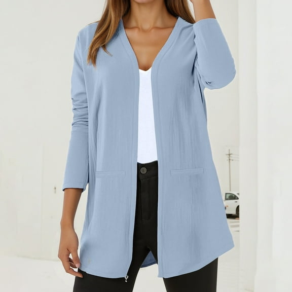 Hauaitttt Women's Lightweight V Neck Cardigan Casual Knit Open Front Sweater for Spring Summer Fall Everyday Wear Linen Cardigan for Women Open Front Cardigans with Pockets for Women Light Sweaters