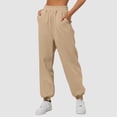 thumbnail image 1 of Hauaitttt Women’s Lined Sweatpants Wide Straight Leg Pants Bottom Sweatpants Joggers Pants Workout High Waisted Yoga Pants with Pockets Tan Sweatpants Cute Sweatpants for Women Elastic Waist, 1 of 4