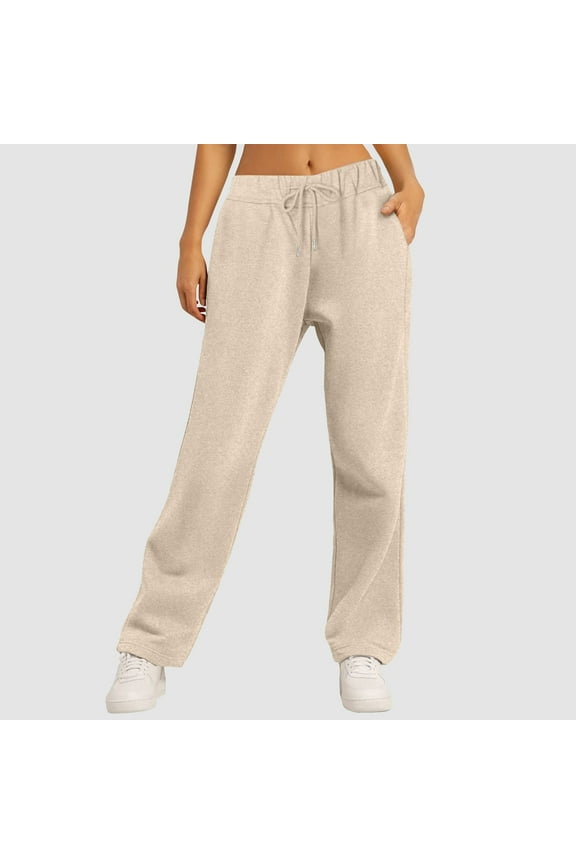 Women ’s Lined Sweatpants Wide Straight Leg Pants Bottom Sweatpants Joggers Pants Workout High Waisted Yoga Pants with Pockets Tan Sweatpants Women Sweatpants Women Casual Pants for Women