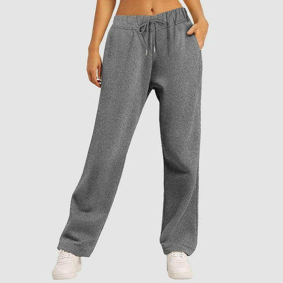 Hauaitttt Women ’s Lined Sweatpants Wide Straight Leg Pants Bottom Sweatpants Joggers Pants Workout High Waisted Yoga Pants with Pockets Tan Sweatpants Women Sweatpants Women Casual Pants for Women