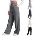 thumbnail image 1 of Hauaitttt Women’s Lined Sweatpants Wide Straight Leg Pants Bottom Sweatpants Joggers Pants Workout High Waisted Yoga Pants with Pockets Women Casual Dress Pants for Work Business Casual Pants Women, 1 of 7
