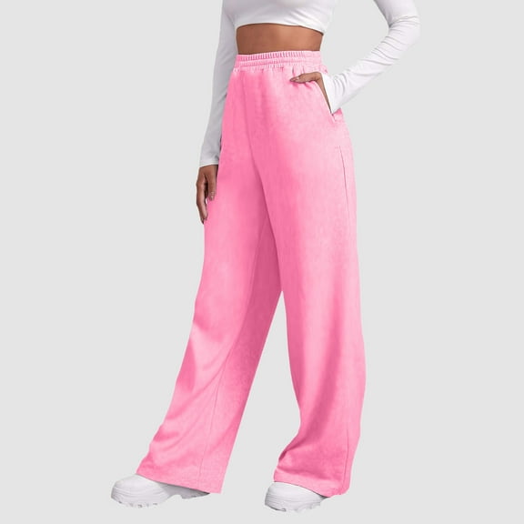 Hauaitttt Women’s Lined Sweatpants Wide Straight Leg Pants Bottom Sweatpants Joggers Pants Workout High Waisted Yoga Pants with Pockets Linen Pants for Women Casual and Track Pants Loose Womens Pants