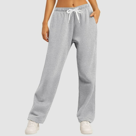 Hauaitttt Women ’s Lined Sweatpants Wide Straight Leg Pants Bottom Sweatpants Joggers Pants Workout High Waisted Yoga Pants with Pockets Womens Flax Pants Business Casual Pants Women plus Track