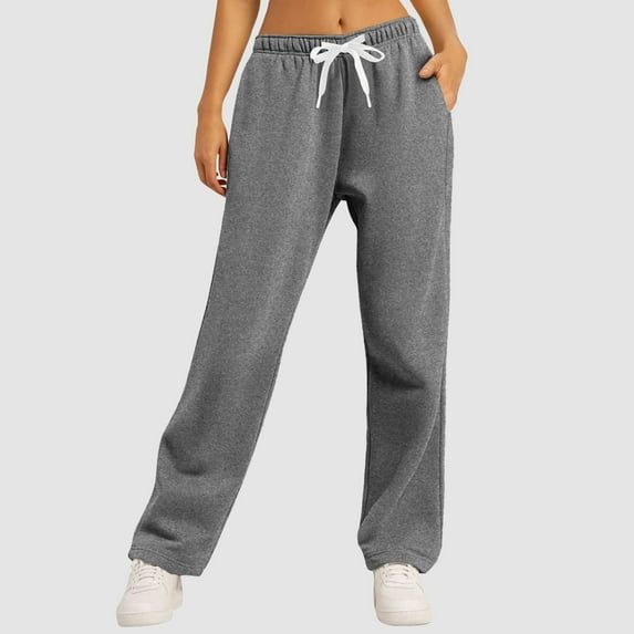 Hauaitttt Women ’s Lined Sweatpants Wide Straight Leg Pants Bottom Sweatpants Joggers Pants Workout High Waisted Yoga Pants with Pockets Womens Flax Pants Business Casual Pants Women plus Track