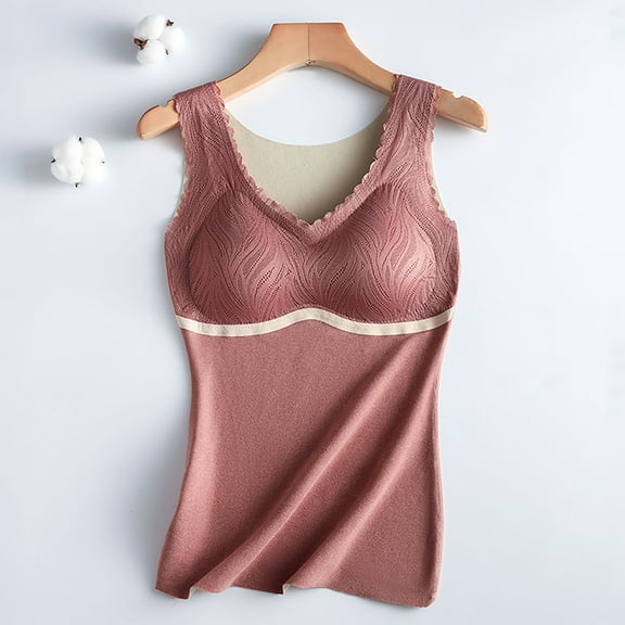 Hauaitttt "Women's Lined Thermal Vest with Lace Trim and Padding Soft Microfiber Innerwear for Fall and Winter" Base Layer Top Men S Thermal Thermals Mens plus Size Womens Thermal Tops Women Thermal