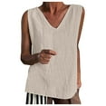 thumbnail image 1 of Hauaitttt Women's Linen Tank Top Casual V Neck Solid Color Sleeveless Summer Basic Camisole Knit Top Women Must Haves for Women Baggy Fitted Cropped Shirt Barbell Tops Womens Oversized Must Haves, 1 of 6