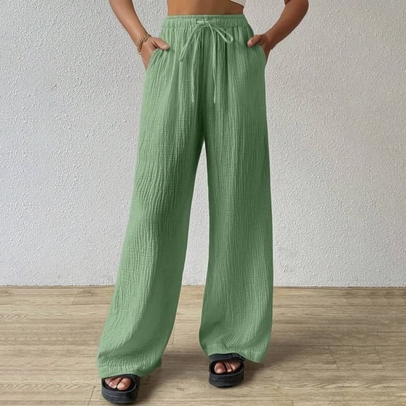 Hauaitttt Women's Long Pants Wide Leg Workwear Casual and Business Pants with Pockets Womens Casual Pants Linen Soft Sweatpants Loose Pants for Women Casual Summer Womens Casual Pants Petite Short
