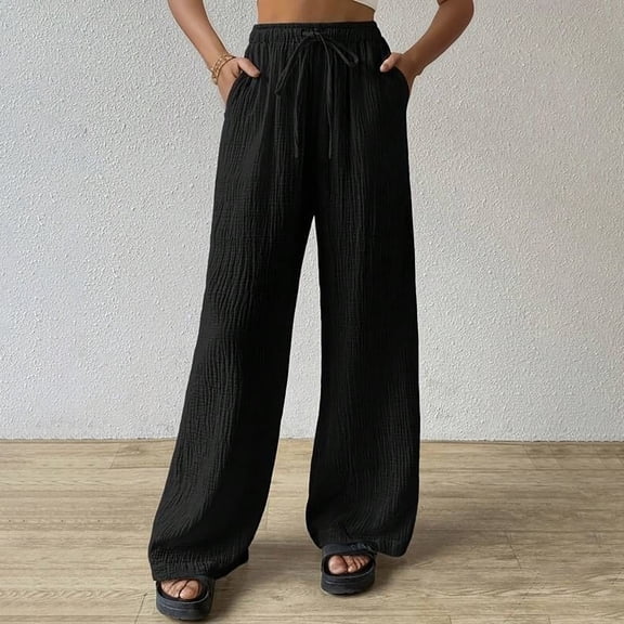 Hauaitttt Women's Long Pants Wide Leg Workwear Casual and Business Pants with Pockets Womens Casual Pants Linen Soft Sweatpants Loose Pants for Women Casual Summer Womens Casual Pants Petite Short