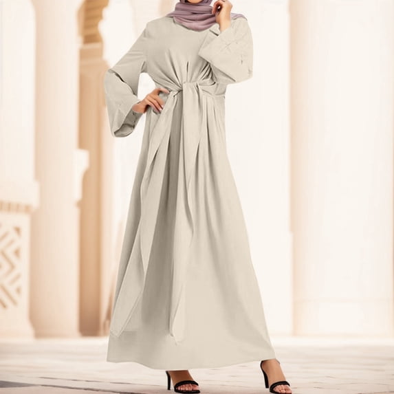 Hauaitttt Women's Long Sleeve Dress Vintage Pullover Abaya Prayer Clothes Beads Dresses for Women Nation of Islam Clothes Dress Women Sleeves Designs for Dresses under Scarf Hijab Womens Dresses Size