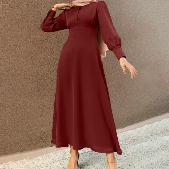 Hauaitttt Women's Long Sleeve Dress Vintage Pullover Abaya Prayer Clothes Girls Scarf Hijab Burkas for Women Dresses for Women Casual Summer Long Sleeve Maxi Dress for Girls Girls Maxi Dress 10 Head
