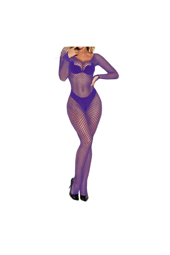 Women's Long Sleeve Fishnet Bodystocking with Open Crotch Sheer Lingerie for Wear Pantyhose for Women Design plus Size Footless Tights Knit Tights Women Women Tights for Winter Skin Tight