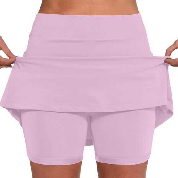 Hauaitttt Women's Mid Waist Skort with Pockets | Active Casual Two Piece Shorts Skirt Wide Leg Sweatpants Women Womens High Waist Trousers plus Size Yoga Pants for Women 2x Womens Casual Pants 24w