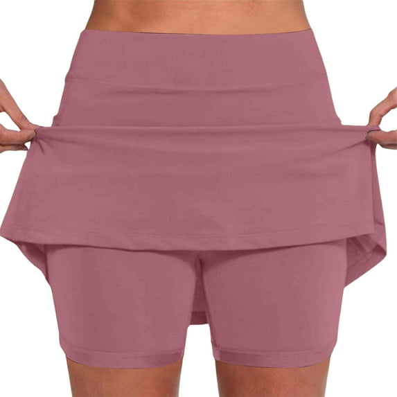 Hauaitttt Women's Mid Waist Skort with Pockets | Active Casual Two Piece Shorts Skirt plus Size Women Womens Casual Pants Elastic Waist with Pockets Women Elastic Waist Pants Casual Short Pants for