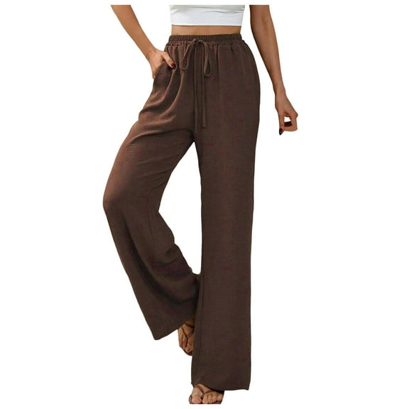 Hauaitttt Women's Pants Solid Elastic Waist Trouser Pant High Waist Wide Leg Regular Fit Palazzo Pants with Pocket Womens Casual Pants 24w Pant Suits for Women Business Casual plus Size Harem Pants