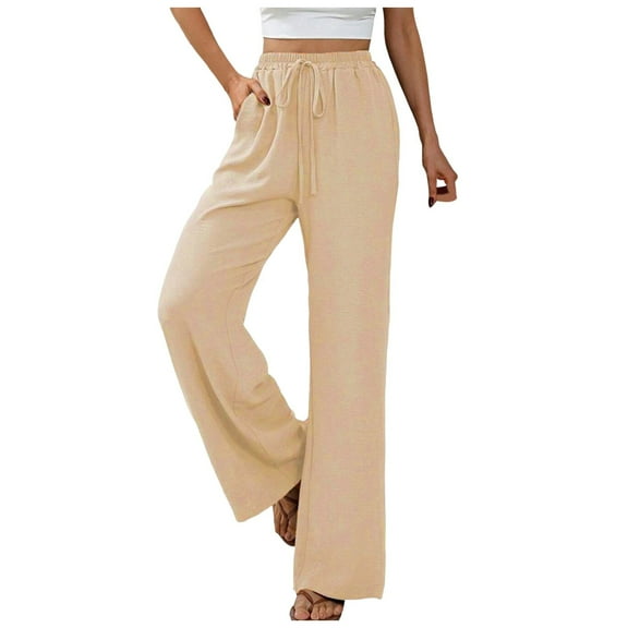 Hauaitttt Women's Pants Solid Elastic Waist Trouser Pant High Waist Wide Leg Regular Fit Palazzo Pants with Pocket Womens Casual Pants 24w Pant Suits for Women Business Casual plus Size Harem Pants