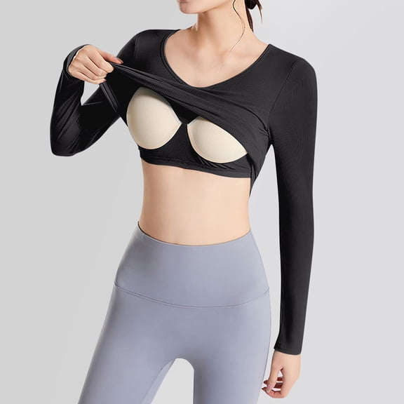 Hauaitttt Women's Peach Heart Collar Bottoming Shirt with Navel Long Sleeve Top with Chest Pad and Slim Underwear with Elastic Short Inside Athletic V Neck Shirts Women Women Women S T Shirts S T