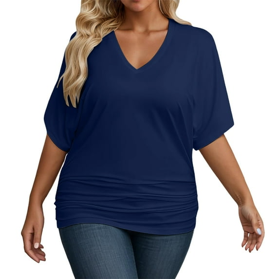 Hauaitttt Women's Plus Size V Neck T Shirt Casual Stretchy Waist Comfortable Summer Fall Top for Everyday Wear with Jeans Athletic V Neck Shirts Women plus Size T Shirts Stripe Shirts for Women