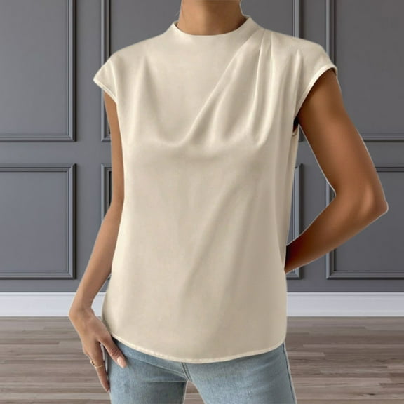 Hauaitttt Women's Satin Sleeveless Round Neck T Shirt Casual Comfortable Basic Top for Daily Vacation Wear Spring Summer Women Women Short Sleeve Shirts Casual Womens Short Sleeved Athletic Tops