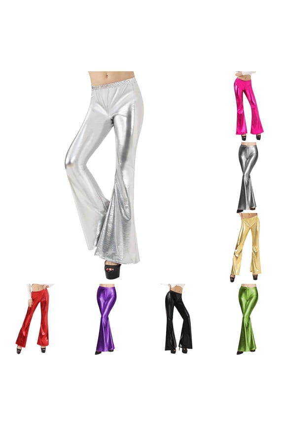 Women's Shiny Metallic Flared Pants High Waisted Stretchy Bottom Wide Leg Pants Trousers 2xl Track Pants Soft Pants Women Casual Business Casual Pants for Women Tall Flare Dress Pants for
