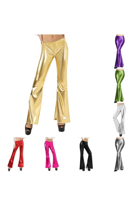 Women's Shiny Metallic Flared Pants High Waisted Stretchy Bottom Wide Leg Pants Trousers 2xl Track Pants Soft Pants Women Casual Business Casual Pants for Women Tall Flare Dress Pants for