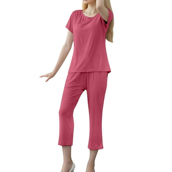 Hauaitttt Women's Short Sleeved Pajamas with Chest Pads Bra Plus Size Loose Striped Half Sleeve Shorts Suit Home Clothes Fishnet Dress for Women plus Size Two Piece Swim Women Cute Bikini Suits Woman