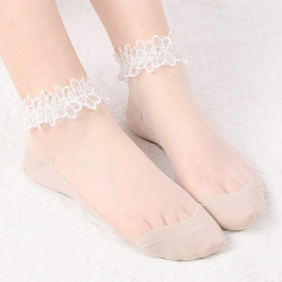 Hauaitttt Women's Socks Thin Transparent Lace Socks Short Glass Stockings Soulmate Socks Stud Socks Sock Forms Women Thick Socks Stealth Socks Warm Socks for Men Cute No Show Socks Women Thigh High