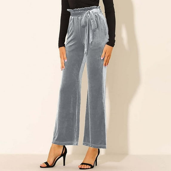 Hauaitttt Women's Solid Color Autumn and Winter Suede Belt Pocket Straight Leg Wide Leg Temperament Elegant Commuting Casual Pants Harem Pant Women's Casual Pants Suit plus Size Sweat Pants Casual