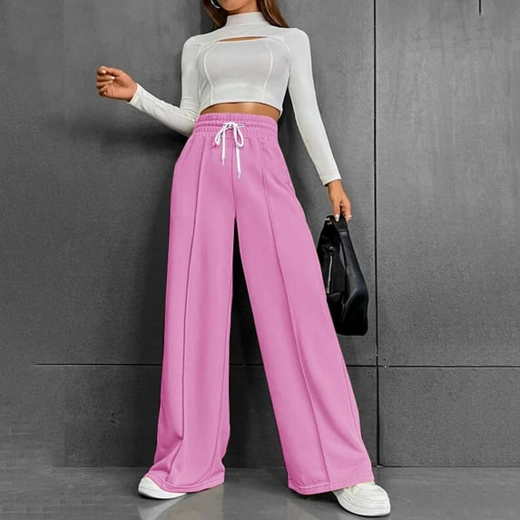 Hauaitttt Women's Solid Color Autumn and Winter Versatile Casual and Comfortable High Waisted Drawstring Wide Leg Casual Sweatpants Short Pants Women Casual Fall Work Clothes for Women Women Pants