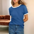 thumbnail image 1 of Hauaitttt Women's Solid Color Crew Neck Short Sleeve T Shirt with Contrast Trim S T Shirts Women Turtleneck Tee for Women T Shirt Pack Ringer Tee Womens Neck Tops Long Sleeve Women's Loose Fit Tees, 1 of 4