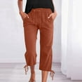 thumbnail image 1 of Hauaitttt Women's Solid Color Drawstring Cropped Linen Pants Casual Capri TrousersTrousers Casual Pants for Women for Work Tall Womens Work Pants Business Casual Women Workout Pants Casual Summer, 1 of 8