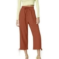 thumbnail image 1 of Hauaitttt Women's Solid Color Drawstring Cropped Linen Pants Casual Capri TrousersTrousers Women Casual Pants Winter Womens Elastic Belted High Waist Casual Loose Long Pants with Pocket Track Pants, 1 of 9