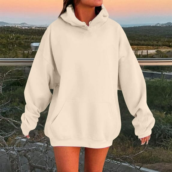 Women's Solid Color Drop Shoulder Hoodie with Pockets Comfortable and Stylish Sweatshirt Top Sleep Hoodie Women Tunic Zipper Sweatshirts Women All Sweatshirt Tunic Hoodies Women Long Hoodies
