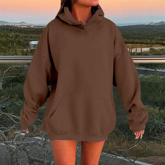 Hauaitttt Women's Solid Color Drop Shoulder Hoodie with Pockets Comfortable and Stylish Sweatshirt Top Zip up Hoodie Women Winter Long Sweaters Women Women's Zip up Hoodie Womens Hoodies Bulk Girl's