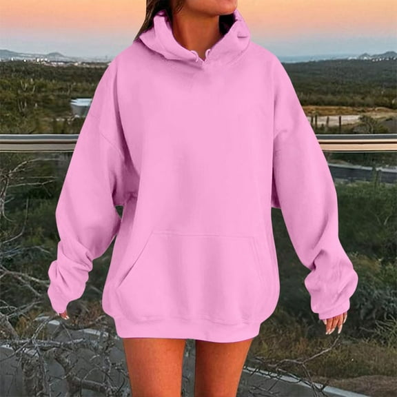 Women's Solid Color Drop Shoulder Hoodie with Pockets Comfortable and Stylish Sweatshirt Top Sleep Hoodie Women Tunic Zipper Sweatshirts Women All Sweatshirt Tunic Hoodies Women Long Hoodies