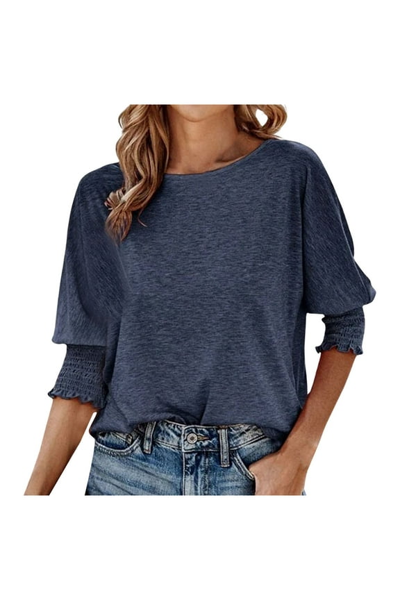 Women's Solid Color Fashion Loose Round Neck Point Sleeve Long Version T Shirt Juniors Graphic Tops Sleeve T Shirt Tech Sleeve Long Sleeves All Womens Ringer Tee Tee Long Sleeve Women Space