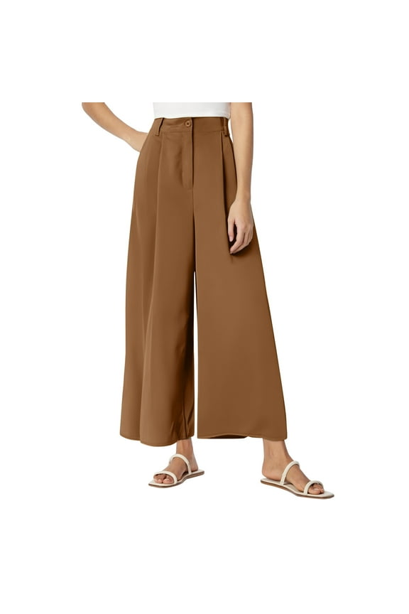Women's Solid Color High Waist Pocket Wide Leg Flare Pants Casual Loose Fit Trousers for Summer and Fall plus Size Cropped Pants for Women Casual Track Pants Wide Leg Comfy Pants Hiking
