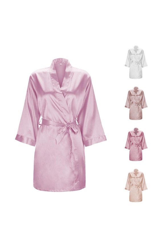 Women's Solid Color Light Bathrobe Wedding Dress Makeup Bridesmaid Dress Satin Kimono Pajamas Light Robe with Hood Long Robe for Women plus Size Fuzzy Shorts Lightweight Ladies Robe with