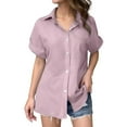 thumbnail image 1 of Hauaitttt Women's Solid Color Linen Short Sleeve Casual Loose Shirt Athletic Tops for Women Loose Fit Ladies Football Shirts Womens Top Extra Long Tech Apparel Shirts for Women Casual Long Sleeve, 1 of 5