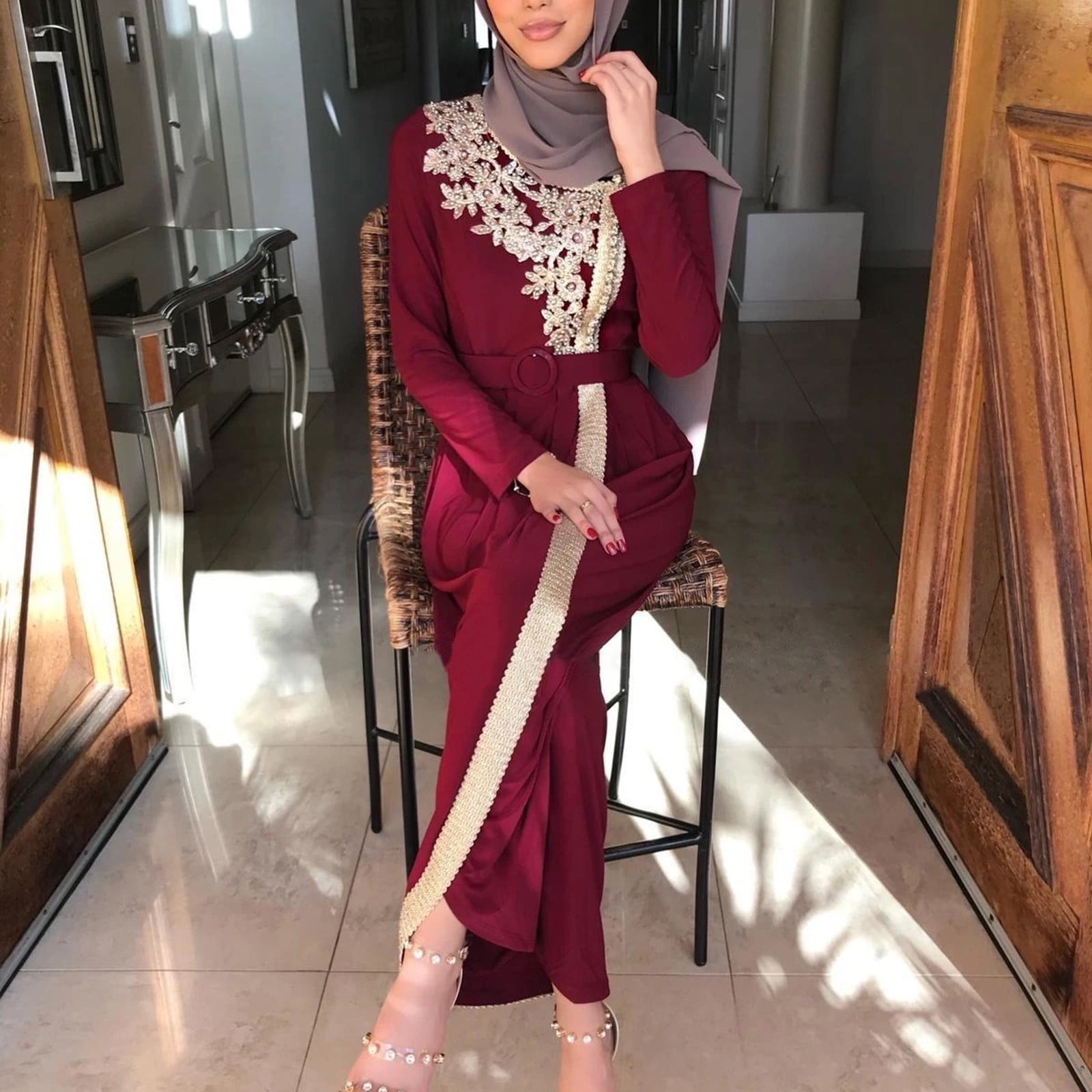 Hauaitttt Women's Solid Color Long Sleeve Satin Soft Embroidered Waist ...