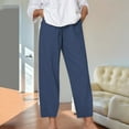 thumbnail image 1 of Hauaitttt Women's Solid Color Loose Comfort and Linen Drawstring Elastic Waist Pocket Straight Leg Trousers Casual Pants Womens Casual Pants Petite Short Casual Pants Women Tall Cute Pants for Women, 1 of 7