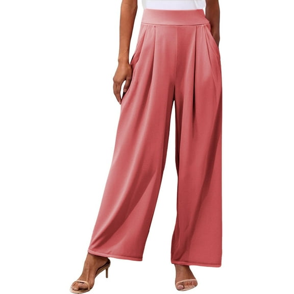 Hauaitttt Women's Solid Color Stretchy Wide Leg Long Palazzo Pants Women for Beach Elastic Pants for Women Work Casual Pant for Women Casual plus Size Casual Pants for Women 4x-5x Petite Pants for