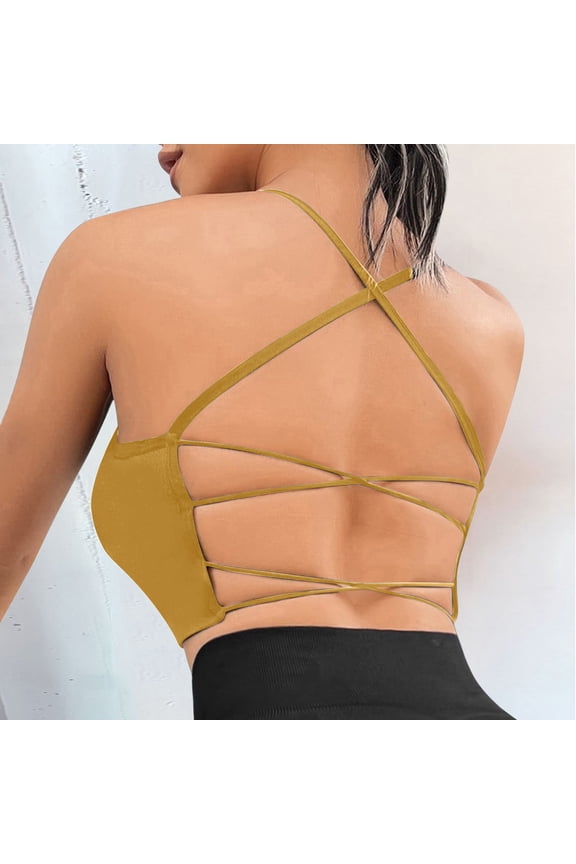 Women's Sports Bra Padded Crossback Bustier Without Underwire Spaghetti Straps Fitness Bra Push up Stretch Longline Sports Bra Top 1x Top 3x Top Sports Tops Women Back Support Satin Top
