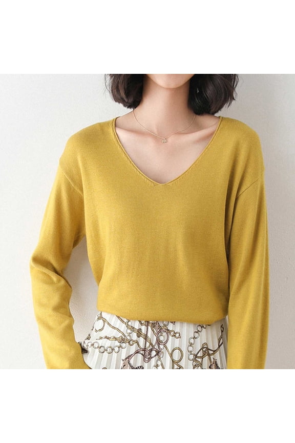 Women's Spring/Autumn V Neck Knit Sweater | Loose Fit | Korean Style | Versatile Layering Piece Sweat Womens Shirt Hoodie Men Lightweight V Neck Sweater Sweaters Bulk Banana Deplorable