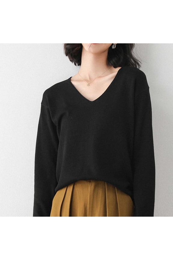 Women's Spring/Autumn V Neck Knit Sweater | Loose Fit | Korean Style | Versatile Layering Piece Sweat Womens Shirt Hoodie Men Lightweight V Neck Sweater Sweaters Bulk Banana Deplorable