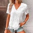 thumbnail image 1 of Hauaitttt Women's Spring and Summer Solid Color Fashion V Neck Elegant Jacquard Short Sleeved T Shirt Casual Top Long Sleeve T Shirts for Woman Women Shirt Loose Loose Fit Womens Summer Shirts, 1 of 7