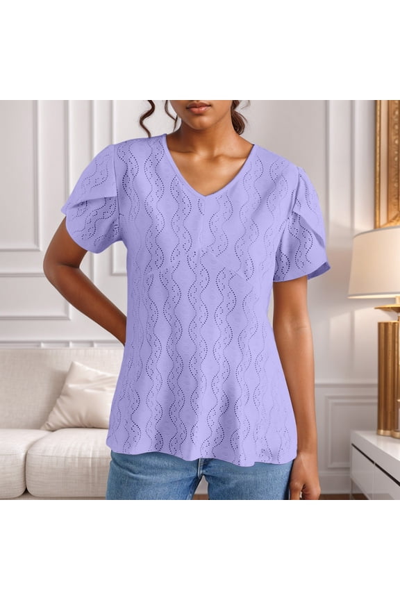 Women's Spring Summer Solid Color V Neck Short Sleeve Casual T Shirt Top Womens Long Sleeve Compression Shirt Shirt for Women Casual Summer Womens Hiking dish Top Long Sleeve Comfort Short