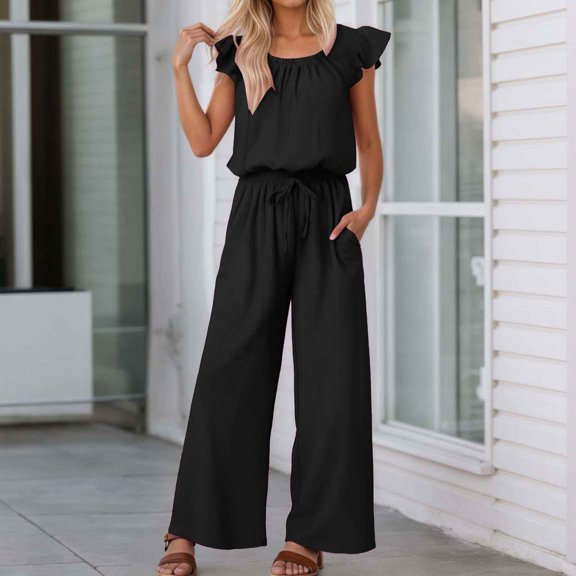 Hauaitttt Women's Square Neck Sleeveless Top Wide Leg Long Culottes plus Size Jean Jumpsuit Romper Strapless Cutout Club Jumpsuit Body for Women Bodysuits Women's plus Suits Jumpsuits for Women